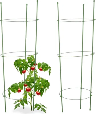 Produktbild von Relaxdays Rankhilfe Tomaten, 2er Set, Höhenverstellbare Ringe, Pflanzstäbe, Balkon, Beet, Kunststoff, 76 cm lang, Grün