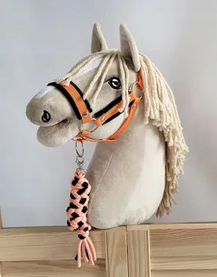 Produktbild von Hobby Horse Set: A3 Halfter mit schwarzem Fell + Anbindestrick - schwarz und orange