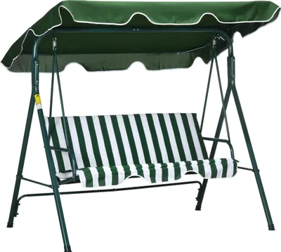 Image de Balançoire de jardin - Banc balançoire 3 places - Pour l'extérieur - 172 × 110 × 153 cm - À monter soi-même - Rayures vertes