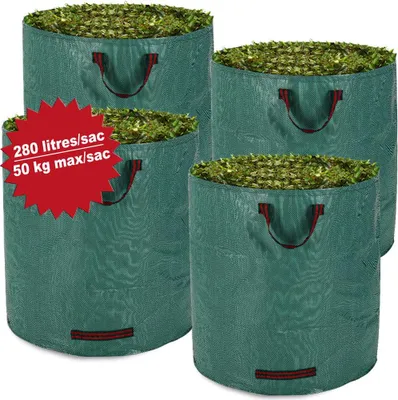 Image de GARDEBRUK® 4x Sac de jardin 280 L par sac charge max. 50kg doubles coutures 3 poignées sac de déchets vert végétaux herbes feuilles ordures