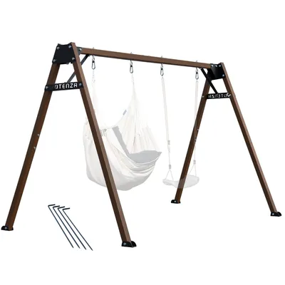 Produktbild von Potenza Kinderschaukel Doppelschaukel Metallgestell 250x207 cm, verzinkt, bis 200 kg, Gartenschaukel für Kinder I Hängematte, inkl. Bodenanker