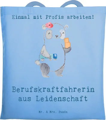 Produktbild von Mr. & Mrs. Panda Tote Bag Berufskraftfahrerin Leidenschaft - Sky Blue - Geschenk, canvas tasche, Laptoptasche, Einkaufstasche, Jutebeutel, Tragetasche