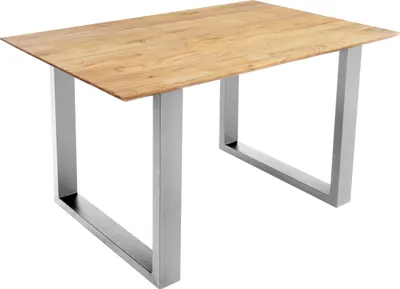 Produktbild von Esstisch 120x80cm Akazie massiv eichenfarben schweizer Kante U-Gestell silber DEAN