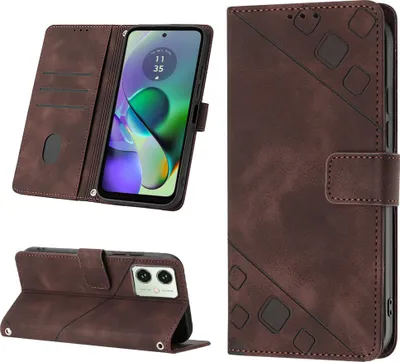 Obrázek produktu pro Pouzdro pro Motorola Moto G54 vyražené Flip kožené peněženkové pouzdro s funkcí stojánku Hnědý