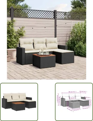 Produktbild von The Living Store 5-tlg. Garten-Sofagarnitur mit Kissen Schwarz Poly Rattan