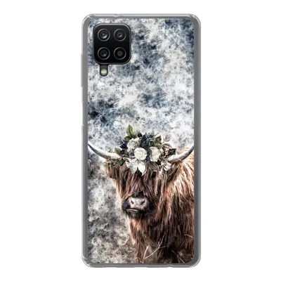 Produktbild von MuchoWow® Handyhülle Schutzhülle Hülle für Samsung Galaxy A12 Schottischer Highlander - Rauch - Blumen Silikon Softcase Handy Hülle - Bild