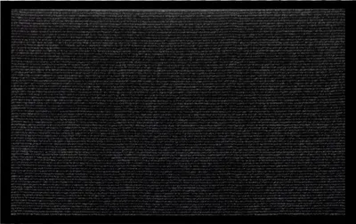 A flat lay of a dark gray doormat with a ribbed texture.