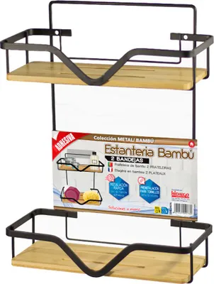 Produktbild von Badezimmerregal mit 2 Ablagen, Metall/Bambus, 27,5 x 12 x 37 cm