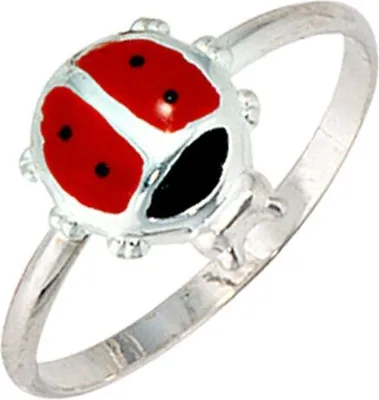 Produktbild von Kinderring Ring Marienkäfer rot schwarz lackiert 925 Echt Silber Silberring Innenumfang 48mm  Ø15.3mm