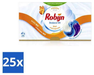 Produktbild von 25 x Robijn 3-in-1 Wascapsules Stralend Wit - Vorteilspackung - 25 Stücke