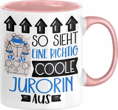 Produktbild von Jurorin Geschenk Tasse Geschenkidee für Jurorin Geburtstag Weihnachten Spruch So Sieht Eine Richtig Coole Jurorin Aus Kaffee-Becher  (Rosa)