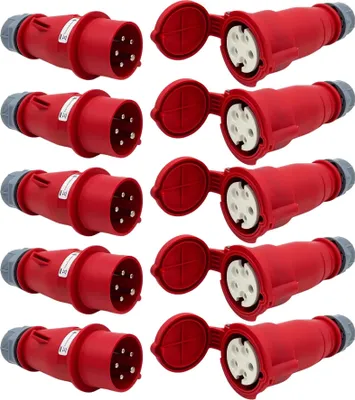 Produktbild von CEE-Verteilerset 16A 400V – Stecker & Kupplung für Baustrom - 5 Paar