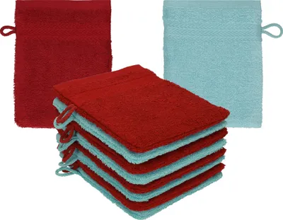 Produktbild von Betz 10 Stück Waschhandschuhe 16x21 cm PREMIUM 100% Baumwolle  Farbe: rubinrot - ocean