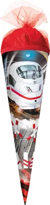 Produktbild von ROTH Geschenk-Schultüte klein Schnellzug 22 cm rund Tüllverschluss Zuckertüte Schulanfang
