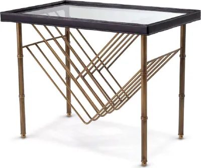 Rechteckiger Luxus Tisch Beistelltisch Vintage Messing Schwarz Rectangular Luxury Table Side Table Vintage Brass Black