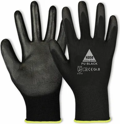 Produktbild von HASE SAFETY GLOVES Arbeitshandschuhe PU, Polyurethanblack, EN 388, EN 420, schwarz, Größe 7