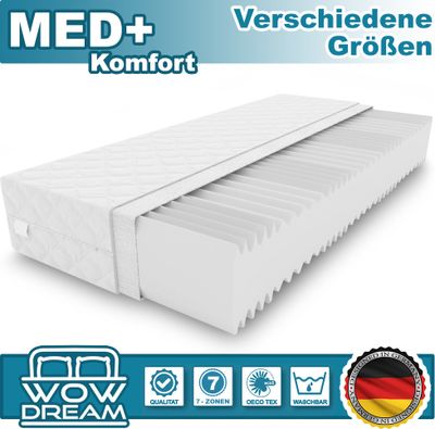 Matrac MED+ Komfort 7 zón 160 x 200 x 16 cm z kvalitnej studenej peny | rolovateľný matrac s prateľným poťahom a pamäťovou penou, tvrdosť H3