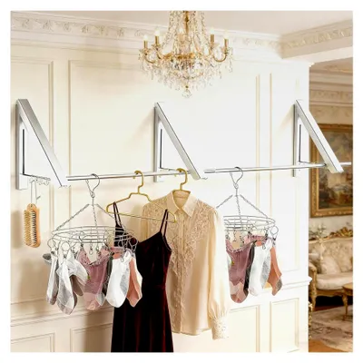 Produktbild von 3-teiliges klappbares, bohrungsfreies Wäscheständer-Set, 160 cm Querstange, geeignet für Schlafzimmer, Badezimmer, Innen- und Außeneinsatz