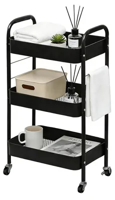 Obrázek produktu pro Kovový vozík s 3 policemi, černý, rozměry 75x41x32 cm