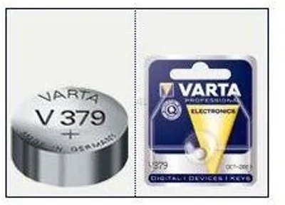 A Varta V379 watch battery is shown next to its packaging.