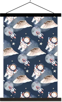 Produktbild von MuchoWow® Textilposter Weltraum - Astronaut - Rakete - Jungen - Mädchen - Kind 120x180 cm mit schwarzem Rahmen - Fotos