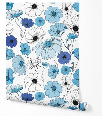 Produktbild von Selbstklebende Tapete Möbelfolie Blumen Blau Weiß Tapete Floral Modern Wohnzimmer Schlafzimmer Flur Elegante Wanddeko Natur Design Skandinavisch Stil Zarte Blüten Muster Zeitlos 2,5m x 0,5m