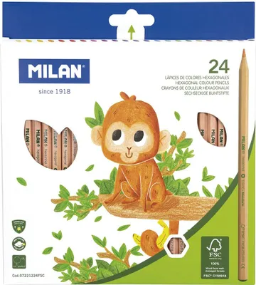 Zdjęcie produktu dla Milan pudełko 24 sześciokątnych kredek z drewna z certyfikatem   wielokolorowe wielokolorowe jeden rozmiar