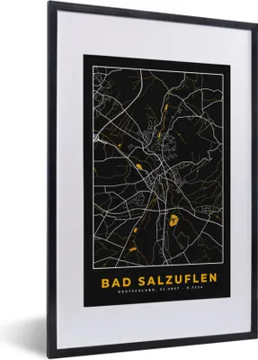 Produktbild von MuchoWow® Gerahmtes Poster Deutschland - Schwarz und Gold - Bad Salzuflen - Stadtplan - Karte 40x60 cm - Poster mit Schwarzem Bilderrahmen Wandposter Rahmen Foto Bilder - Poster in Rahmen
