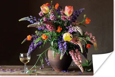 Produktbild von MuchoWow® Poster Stilleben - Wein - Blumen 90x60 cm - Schlafzimmer