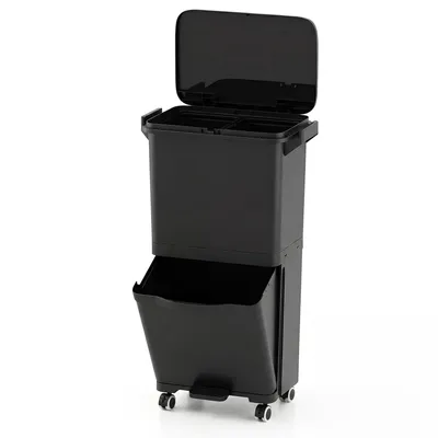 Obrázek produktu pro COSTWAY 36 l popelnice, odpadkový koš se 2 nádobami, výklopnou přihrádkou a samolepkami pro třídění odpadu, odpadkový koš, popelnice, černá