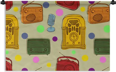 Produktbild von MuchoWow® Wandteppich Wandbehang Vintage - Radio - Mikrofon - Muster 60x40 cm Tapisserie Dekoration Wandtuch - Wanddekorationen