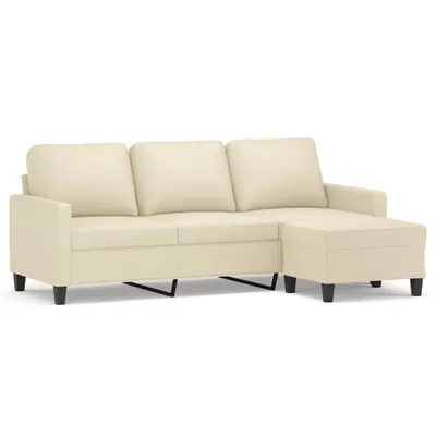 Produktbild von 3-Sitzer-Sofa mit Hocker Creme 180 cm Kunstleder