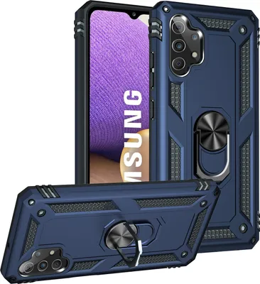 Image de Étui pour Samsung Galaxy A32 5G étui de protection militaire double couche avec support d'anneau et support bleu