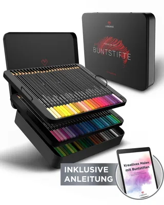 Produktbild von LIEBERGE Premium Buntstifte Set in Metallschatulle – 72 Farben – hochpigmentierte Colored Pencils – bruchstabil, weiche Farbabgabe | Malstifte