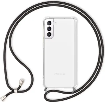 Produktbild von NALIA Klare Handy Hülle mit Kette für Samsung Galaxy S21, Band Case Kordel Cover Schwarz