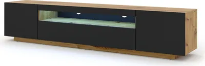 Produktbild von Lowboard TV Schrank Aura 200 cm Hängend oder Stehen universal Unterschrank Fernsehschrank TV Board Sideboard HiFi-Tisch Hängender Schrank (Artisan Eiche / schwarze Matte mit LED)