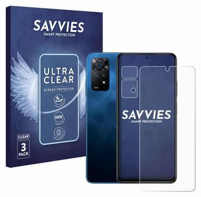 A product shot of a phone screen protector packaging and a phone with a screen protector applied.