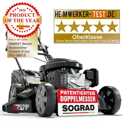 Produktbild von ONBEST Rasenmäher Benzin mit Antrieb TXC-3653E | 53 cm Schnittbreite | Elektrostart | 6,5 PS | Doppelmesser mit Sograd