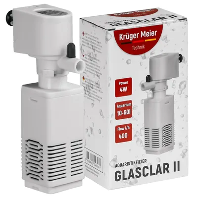 Immagine prodotto di filtro interno da 400 l/h, Kruger Meier Glasclar II, mini aeratore, a risparmio energetico, super silenzioso, per acquari fino a 60 litri