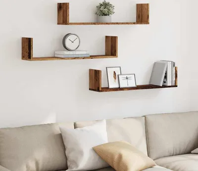 Productafbeelding van Maison Exclusive - Wandplanken, 3 stuks. Uitstraling van oud hout, 80x18x18 cm, houtvezel