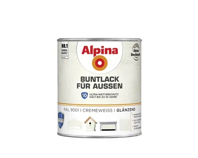 Produktbild von Alpina Buntlack für Außen Glänzend 0,75 L Farbwahl, Farbe (RAL):RAL 9001 Cremeweiß
