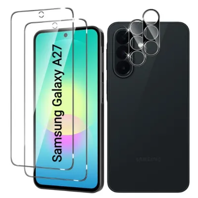 Produktbild von CLM-Tech 4er Set Panzerglas kompatibel mit Samsung Galaxy A27 5G - 2X Panzerfolie + 2X Kameraschutz Kameraglas Displayschutz 9H Glas - Folie kristallklar