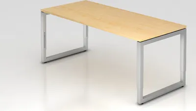 Produktbild von Schreibtisch Pavo | Ahorn | Silber Gestell | BxT 180x80cm | Arbeitshöhe 65-85cm | höhenjustierbar, 1cm Raster | O-Fuß-Gestell eckig | Rechteckform mit schwebender Tischplatte