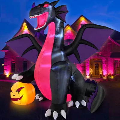 Zdjęcie produktu dla Nadmuchiwany smok na Halloween, 2,7 m, dekoracja zewnętrzna, motyw dyni