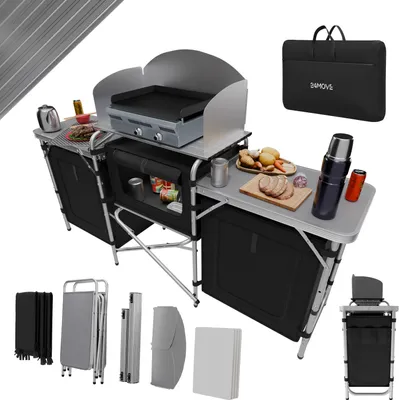 Produktbild von 24MOVE® Campingküche Campo faltbar, Outdoorküche mit Arbeitsplatte und Staufächern inkl. Windschutz und Tragetasche