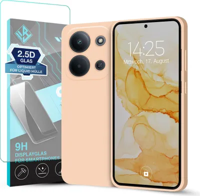 Produktbild von Hülle für Xiaomi Redmi 15C mit 9H Displayglas Displayschutz Case Cover Bumper Smartphone Softgrip Schutzhülle Farbe: Rosa