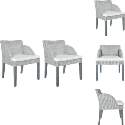 Image de vidaXL Chaise de salle à manger avec coussin 2 pcs. Gris Naturel Rotin - Chaise de salle à manger