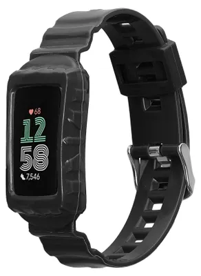 Produktbild von kwmobile Sportarmband kompatibel mit Fitbit Charge 6 / Charge 5 - Armband TPU Silikon für Fitnesstracker - mit Schutz Bumper Schwarz