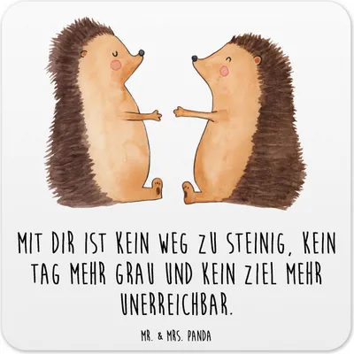 Produktbild von Mr. & Mrs. Panda Untersetzer für Gläser Igel Liebe 15er Set - Weiß - Geschenk, Tischuntersetzer, Glas-Untersetzer, Hochzeit, Freundin, Hochzeitstag, Coaster