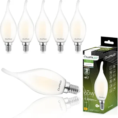 Produktbild von LUMILED BA35 E14 LED Lampe 6 Stück Set 7W (ersetzt 60W) 806lm milchig Filament Glas Leuchtmittel Kerzenform Windstoß 4000K Neutralweiß Birne Lampen 360° Abstrahlwinkel Kerzenlampe